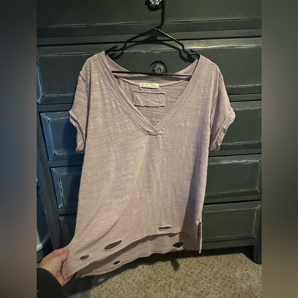 We The Free Free People Light purple Sundance Distressed Tee Womens Medium